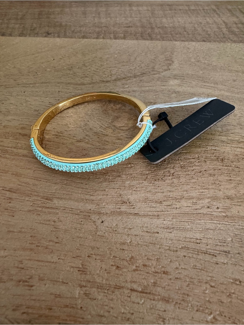J. Crew Gold Bangle with Mint Crystal Row - Picture 2 of 4